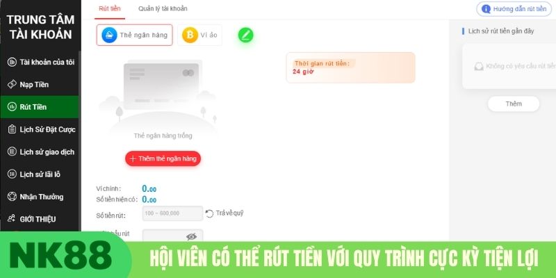 Hội viên có thể rút tiền với quy trình cực kỳ tiện lợi